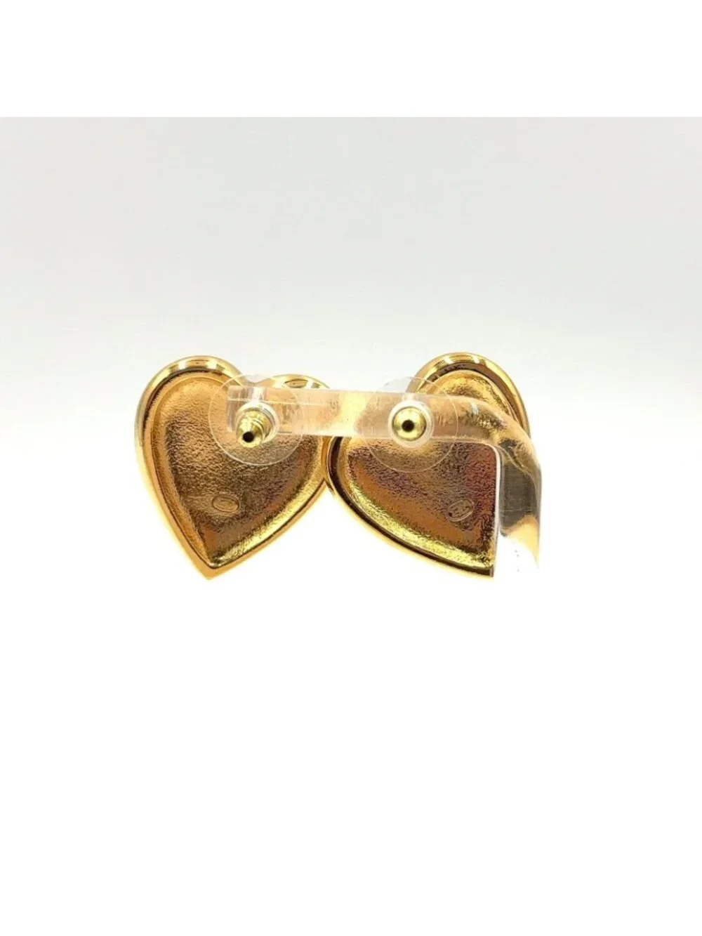 Chanel CC Logo Heart Motif Metal Resin Gold Earrings